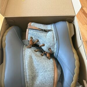 Sperry Gray Quilted Boots with Tan Accents